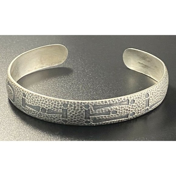 Old Camp Fire Girls Arts & Crafts Era Sterling Cuff Bracelet w/ motto - WoHeLo